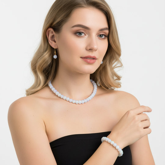3er Set - Opalite Halskette, Armband und Ohrringe, 316L Edelstahl, Goldfarben, ca. 323.50 ct