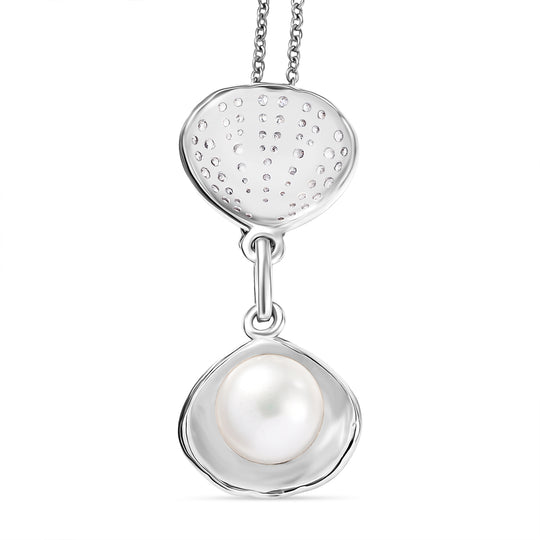 EVER TRUE Süßwasser Perle (10.5-11 mm), Weißer Zirkon Schmuckset ca. 50 cm, Nickelfreies Messing, Silberfarben