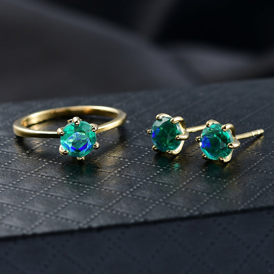 2er Set - D'Joy Pfau Quarz Triplette Ring und Ohrringe, 925 Silber 750 Gelb Vergoldet (Größe 18.00) ca. 2.93 ct