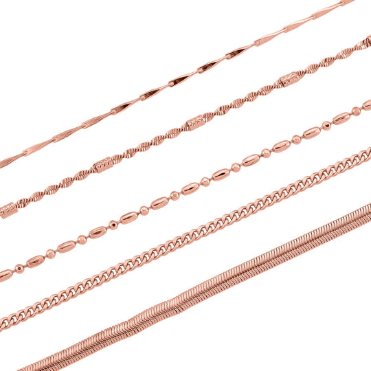 5er-Set Halsketten, ca. 45 cm + 5 cm Extender, Nickelfreies Messing Roségoldfarben