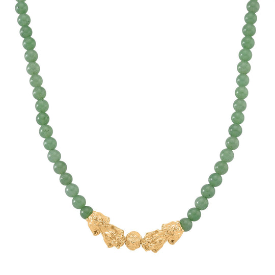 2er Set - Grüner Aventurin Halskette und Armband Legierung gelb vergoldet ca. 430.00 ct
