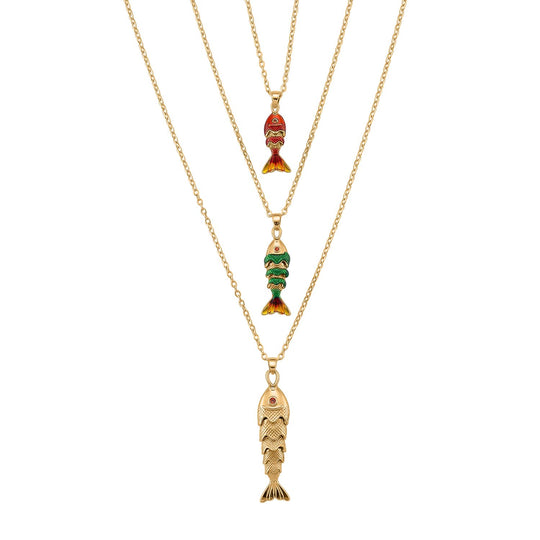 Orange Zirkonia Schmuckset ca. 50 cm + 5 cm Extender, Nickelfreies Messing emailliert