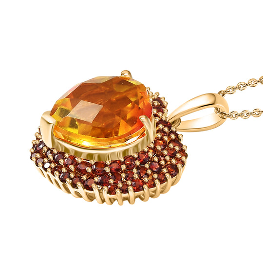 D'Joy - Sonnenfeuer-Herz-Design Sphaleros Quarz-Triplette, Mosambik Granat Anhänger mit Kette, ca. 50 cm 925 Silber 750 Gelbgold Vermeil ca. 7.98 ct