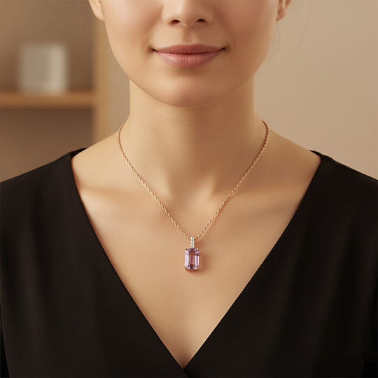 AAA Martha Rocha Kunzite, Lab Grown Diamant Anhänger mit Kette ca. 45 cm, AGI zertifiziert und geprüft, 417 Rosa Gold ca. 14.00 ct