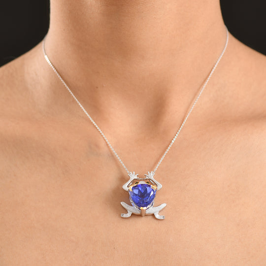GP Trionfo Kollektion - Tansanit-Farbe Quarz, Natürlicher Chromdiopsid Anhänger mit Kette, ca. 50 cm 925 Silber Rhodiniert und 750 Gelbgold Vermeil ca. 12.17 ct