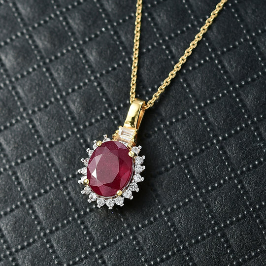 D'Joy Afrikanischer Rubin (Fissure gefüllt), Weißer Topas Schmuckset ca. 50 cm 925 Silber 750 Gelbgold Vermeil ca. 3.13 ct