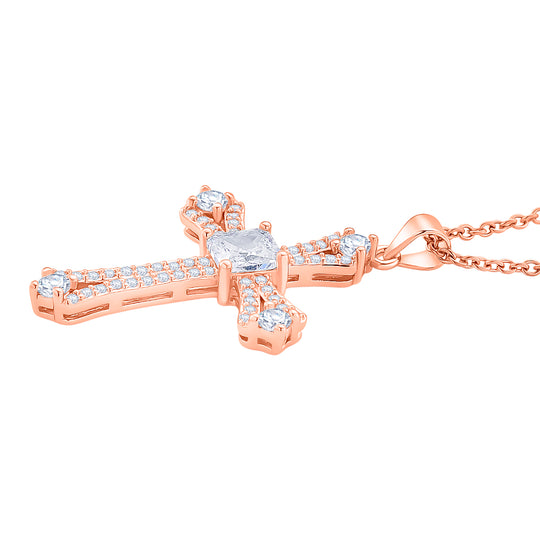 Weißer Zirkonia Schmuckset ca. 50 cm Nickelfreies Messing rosévergoldet und Edelstahl IP Rosa Plattierung