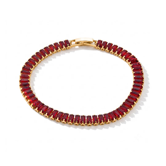 2er Set - Granat Zirkonia, Weißer Zirkonia Armband ca. 19 cm, Nickelfreies Messing, Goldfarben