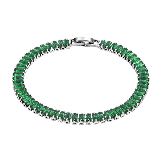 2er Set - Grüner Kristall, Weißer Zirkonia Armband ca. 19 cm, Nickelfreies Messing