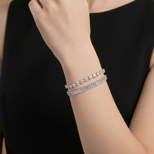 2er Set - Weißer Zirkonia Armband ca. 19 cm, Nickelfreies Messing