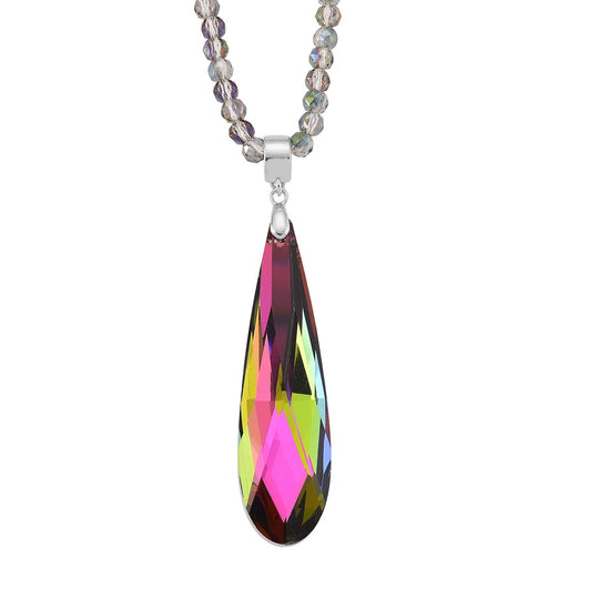 2er Set - Weißer Anhänger mit Kette Magie Farbe Kristall ca. 60 cm + 5 cm Extender