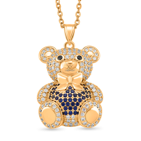 Teddybär-Anhänger mit Kette und grünem Zirkonia, ca. 50 cm, 2,00 ct