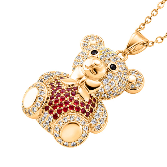 Teddybär-Anhänger mit Kette und grünem Zirkonia, ca. 50 cm, 2,00 ct