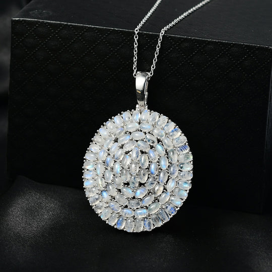 D'Joy Meetiyagoda Regenbogen Mondstein Anhänger mit Kette, ca. 50 cm 925 Silber rhodiniert ca. 26.01 ct
