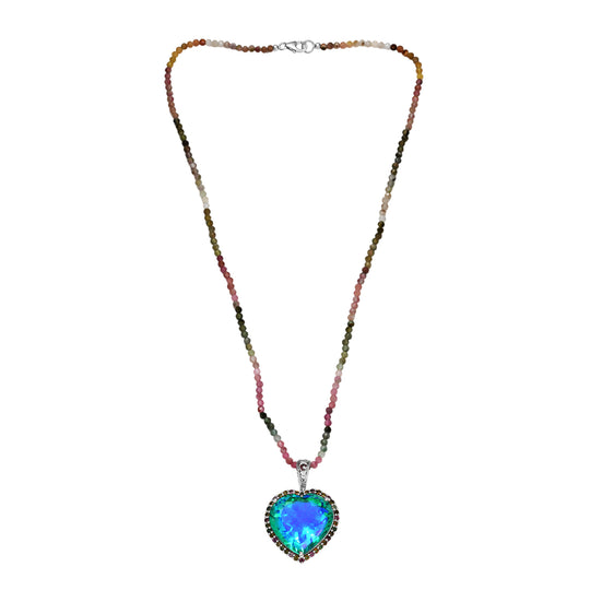 D'Joy Pfau Quarz Triplette, Mehrfarbig-Turmalin Schmuckset ca. 50 cm 925 Silber rhodiniert ca. 83,86 ct.