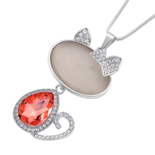 Erstellt weißes Katzenaugen, Rosa Kristall Anhänger mit Kette ca. 63.5 cm + 5 cm Extender