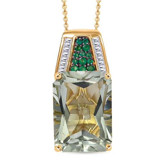 D'Joy Prasiolith, Moissanit Schmuckset ca. 50 cm 925 Silber 750 Gelbgold Vermeil ca. 15.24 ct
