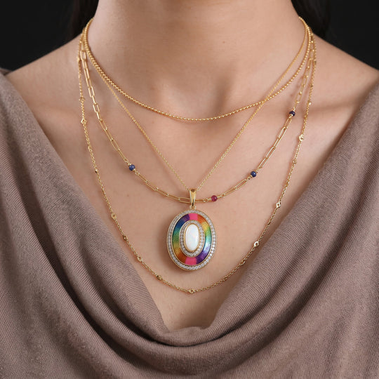 D'Joy AA Natürlicher, äthiopischer Welo Opal, Weißer Zirkon Schmuckset ca. 50 cm 925 Silber 750 Gelbgold Vermeil ca. 2.72 ct