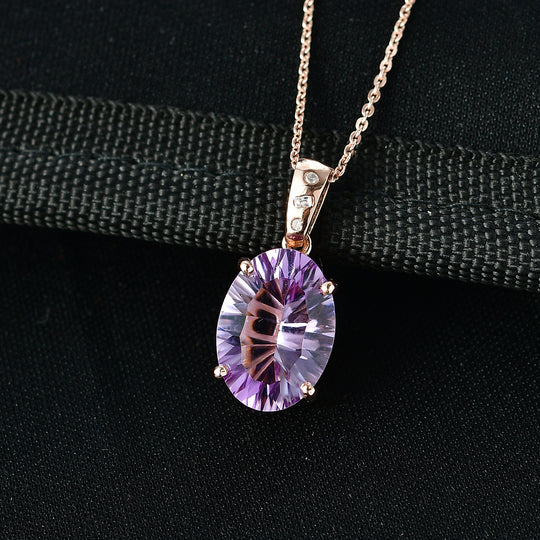 D'Joy AAA Rose De France Amethyst, Weißer Diamant Schmuckset ca. 50 cm 925 Silber 750 Roségold Vermeil ca. 5,27 ct.