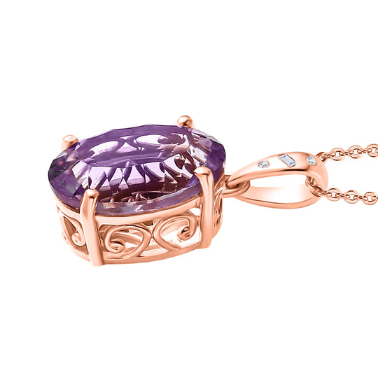 D'Joy AAA Rose De France Amethyst, Weißer Diamant Schmuckset ca. 50 cm 925 Silber 750 Roségold Vermeil ca. 5,27 ct.