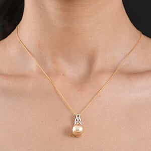 D'Joy AA Goldene Südsee Perle (11-12 mm), Lab Grown Diamant Schmuckset ca. 50 cm 925 Silber 750 Gelbgold vermeil