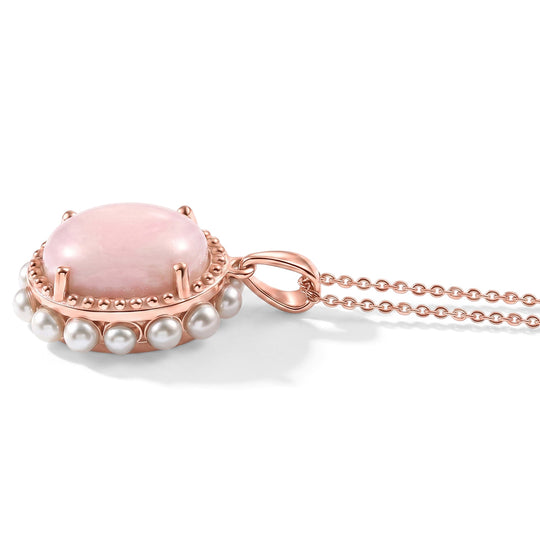 D'Joy AA Rosa Opal, Süßwasser Perle (3mm) Anhänger mit Kette, ca. 50 cm 925 Silber 750 Roségold Vermeil