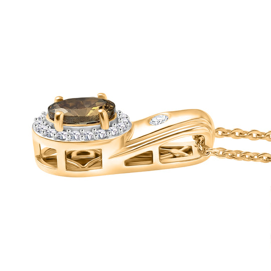 D'Joy AA Natürlicher goldener Tansanit, Moissanit Schmuckset ca. 50 cm 925 Silber 750 Gelbgold vermeil ca. 0.79 ct