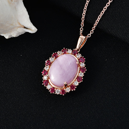 EVER TRUE Kunzit, Natürlicher Rhodolith Granat Schmuckset ca. 50 cm, Roségoldfarben, ca. 13.08 ct