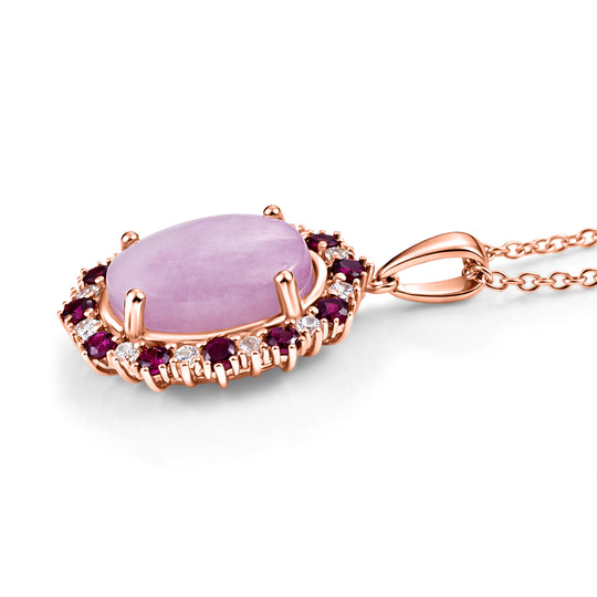EVER TRUE Kunzit, Natürlicher Rhodolith Granat Schmuckset ca. 50 cm, Roségoldfarben, ca. 13.08 ct