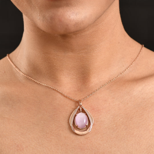 EVER TRUE Kunzit, Weißer Zirkon Schmuckset ca. 50 cm,Roségoldfarben, ca. 11.78 ct