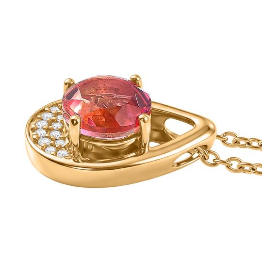 EVER TRUE Sunset Quarz Triplette, Weißer Zirkon Anhänger, goldfarbenes nickelfreies Messing, 316L Edelstahlkette 50 cm ca. 4,35 ct.