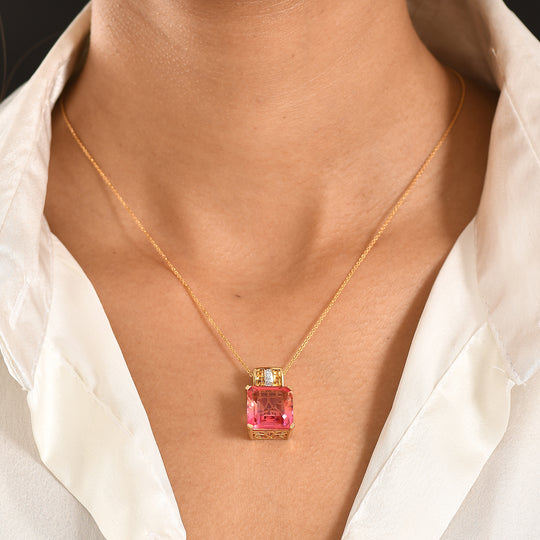 D'Joy Sunset Quarz Triplette, Citrin Schmuckset ca. 50 cm 925 Silber 750 Gelbgold Vermeil ca. 12,60 ct.