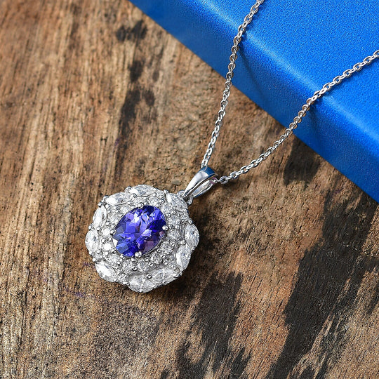 D'Joy AA Tansanit, Moissanit AGI zertifiziert Schmuckset ca. 50 cm 925 Silber Rhodiniert ca. 2,48 ct.