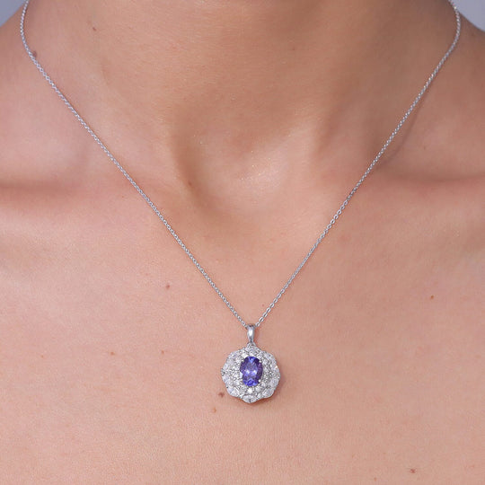 D'Joy AA Tansanit, Moissanit AGI zertifiziert Schmuckset ca. 50 cm 925 Silber Rhodiniert ca. 2,48 ct.