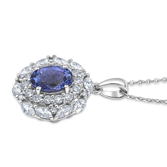 D'Joy AA Tansanit, Moissanit AGI zertifiziert Schmuckset ca. 50 cm 925 Silber Rhodiniert ca. 2,48 ct.