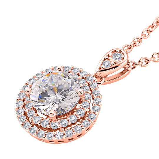 Weißer Zirkonia Schmuckset ca. 50 cm Nickelfreies Messing Rosévergoldet und Edelstahl Ion Rosé Beschichtung 2.24 ct