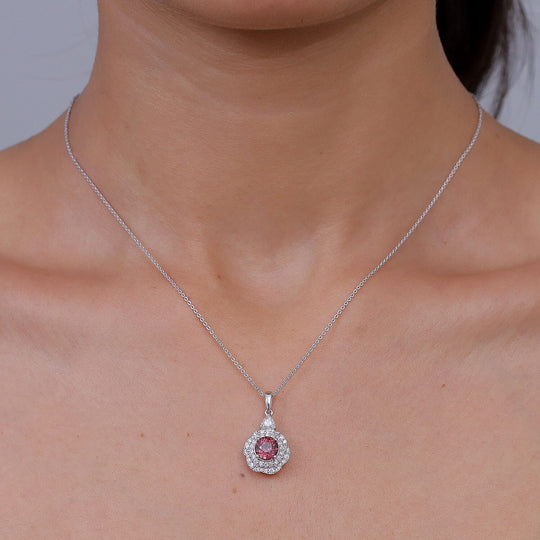 D'Joy AA Himbeer Zirkon, Moissanit AGI zertifiziert Schmuckset ca. 50 cm 925 Silber Rhodiniert ca. 2,65 ct.