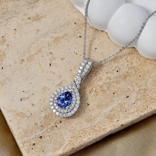 D'Joy AA Tansanit, Moissanit AGI zertifiziert Schmuckset ca. 50 cm 925 Silber Rhodiniert ca. 1,83 ct.