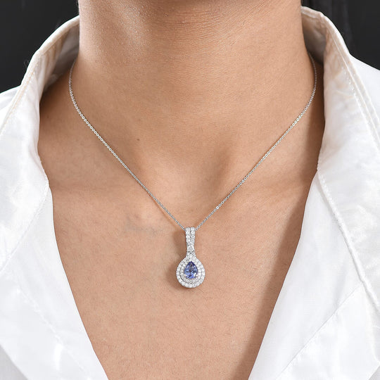 D'Joy AA Tansanit, Moissanit AGI zertifiziert Schmuckset ca. 50 cm 925 Silber Rhodiniert ca. 1,83 ct.