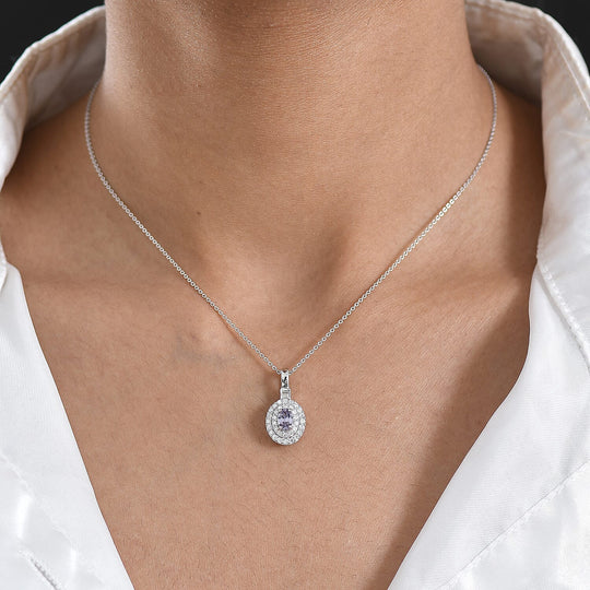 D'Joy AA Lila Spinell, Moissanit AGI zertifiziert Schmuckset ca. 50 cm 925 Silber Rhodiniert ca. 1,07 ct.