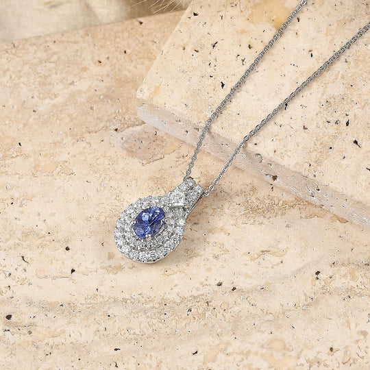 D'Joy AA Tansanit, Moissanit AGI zertifiziert Schmuckset ca. 50 cm 925 Silber Rhodiniert ca. 1,90 ct.