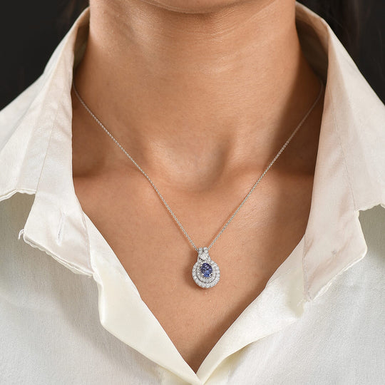 D'Joy AA Tansanit, Moissanit AGI zertifiziert Schmuckset ca. 50 cm 925 Silber Rhodiniert ca. 1,90 ct.