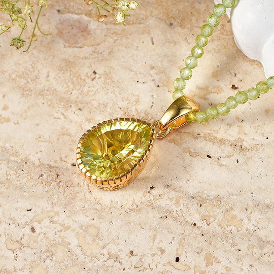 D'Joy AAA Ouro Verde-Quarz, Peridot Schmuckset ca. 50 cm 925 Silber 750 Gelbgold vermeil ca. 47,13 ct.