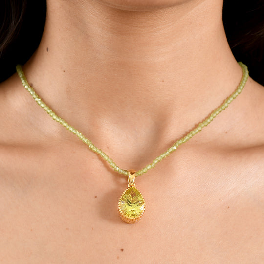 D'Joy AAA Ouro Verde-Quarz, Peridot Schmuckset ca. 50 cm 925 Silber 750 Gelbgold vermeil ca. 47,13 ct.