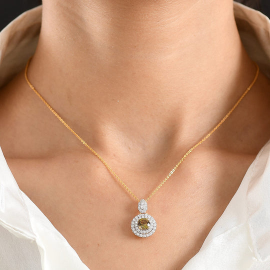 D'Joy AA Gelber Tansanit, Moissanit AGI zertifiziert Schmuckset ca. 50 cm 925 Silber 750 Gelbgold vermeil ca. 1,41 ct.