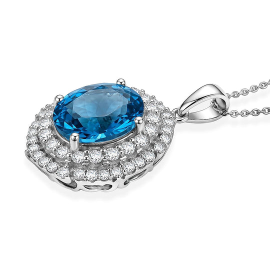 D'Joy AA Schweizer Blautopas, Moissanit AGI zertifiziert Schmuckset ca. 50 cm 925 Silber Rhodiniert ca. 7,82 ct.