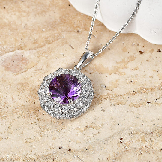 D'Joy AA Sambischer Amethyst, Moissanit AGI zertifiziert Schmuckset ca. 45 cm 925 Silber Rhodiniert ca. 3,88 ct.