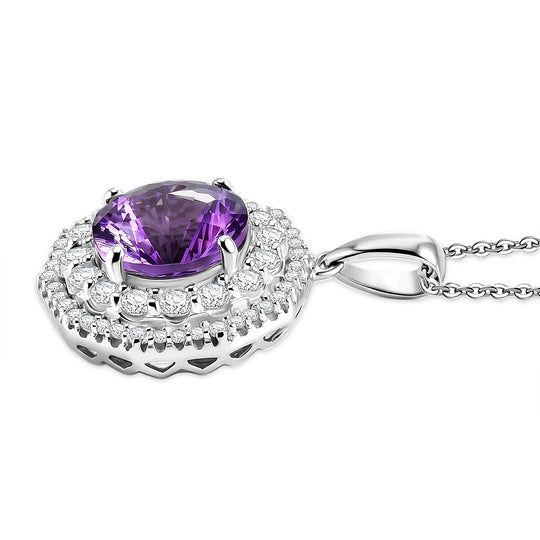 D'Joy AA Sambischer Amethyst, Moissanit AGI zertifiziert Schmuckset ca. 45 cm 925 Silber Rhodiniert ca. 3,88 ct.
