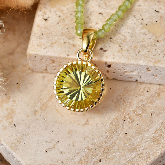 D'Joy AAA Ouro Verde-Quarz, Peridot Schmuckset ca. 50 cm 925 Silber 750 Gelbgold vermeil ca. 48,93 ct.
