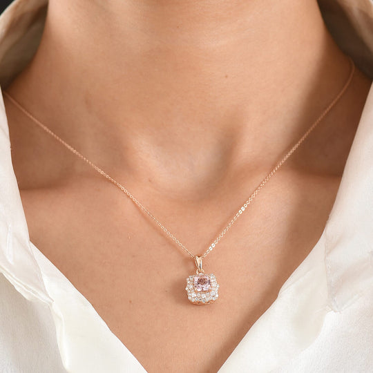 D'Joy AA Rosa Morganit, Moissanit AGI zertifiziert Schmuckset ca. 45 cm 925 Silber 750 Roségold vermeil ca. 1,32 ct.
